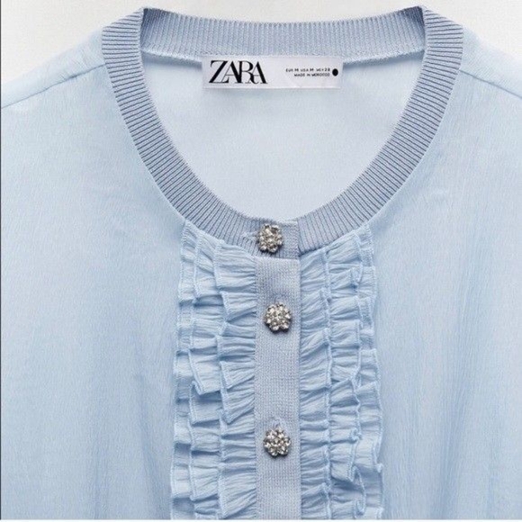 Zara Jeweled Knit Organza Jacket Small - Picture 5 of 6